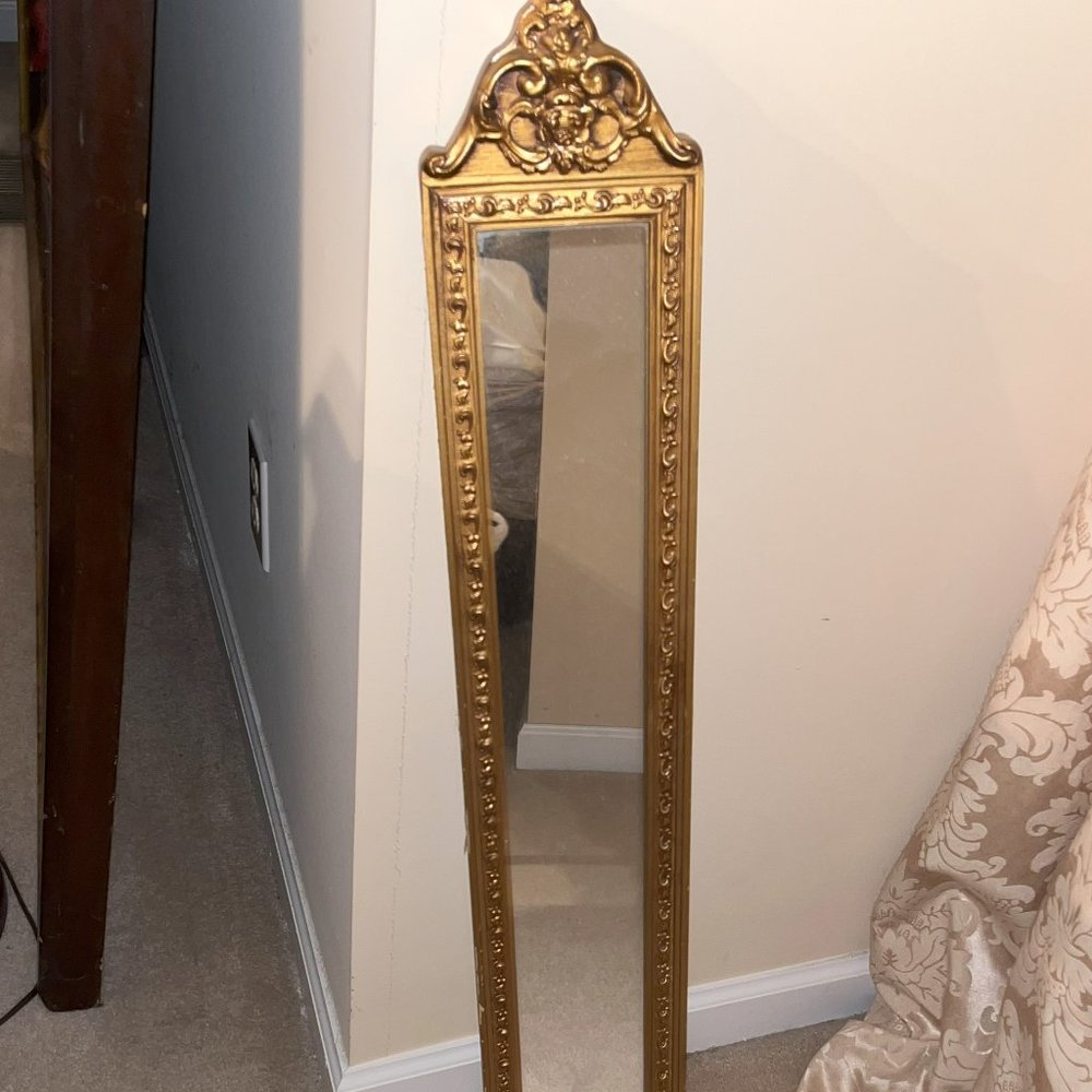 Vintage Mirror Long Narrow Wall Hanging Gold Accent